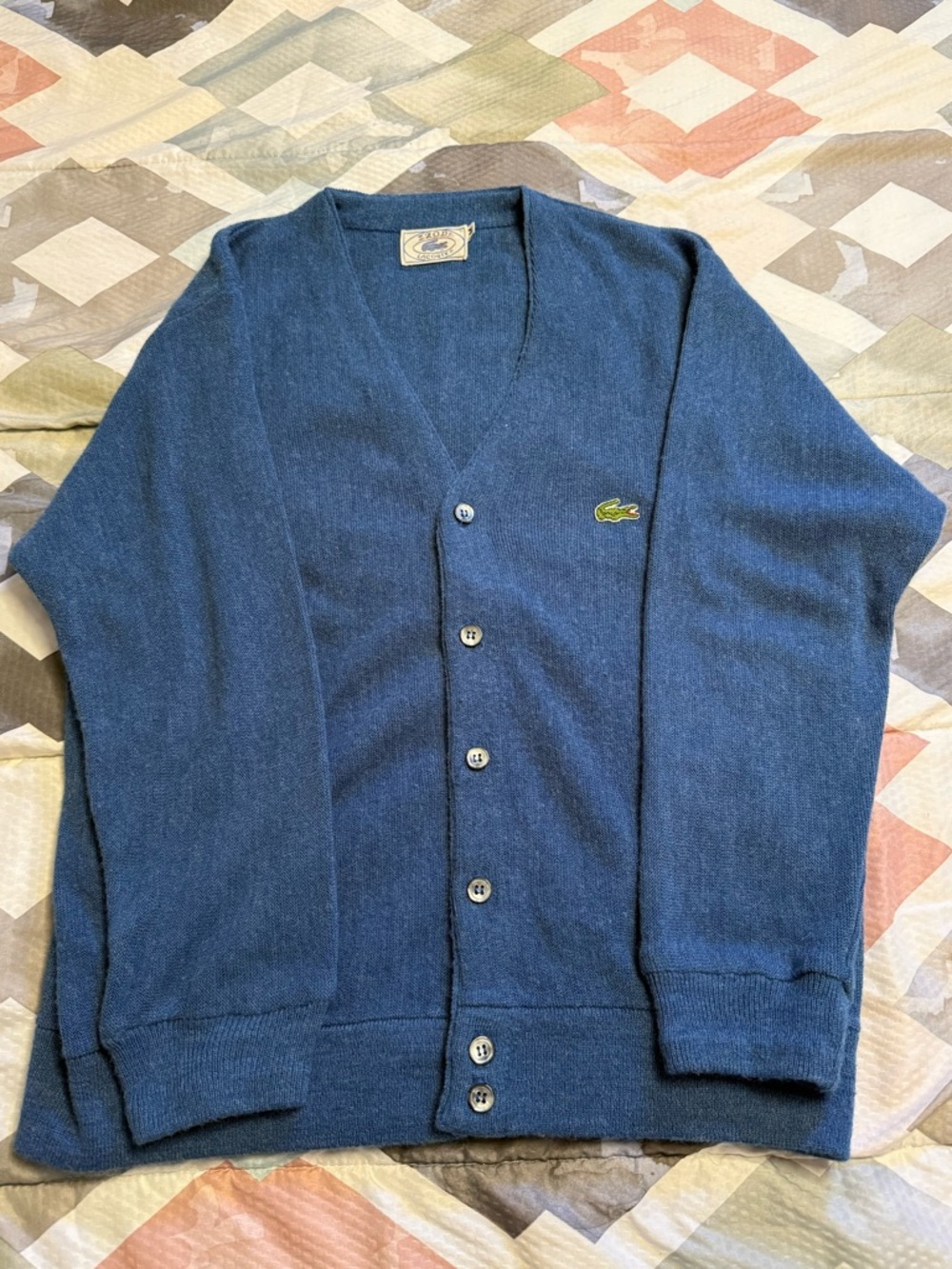 Lacoste Men’s Blue Button V-Neck Cardigan with Crocodile Logo